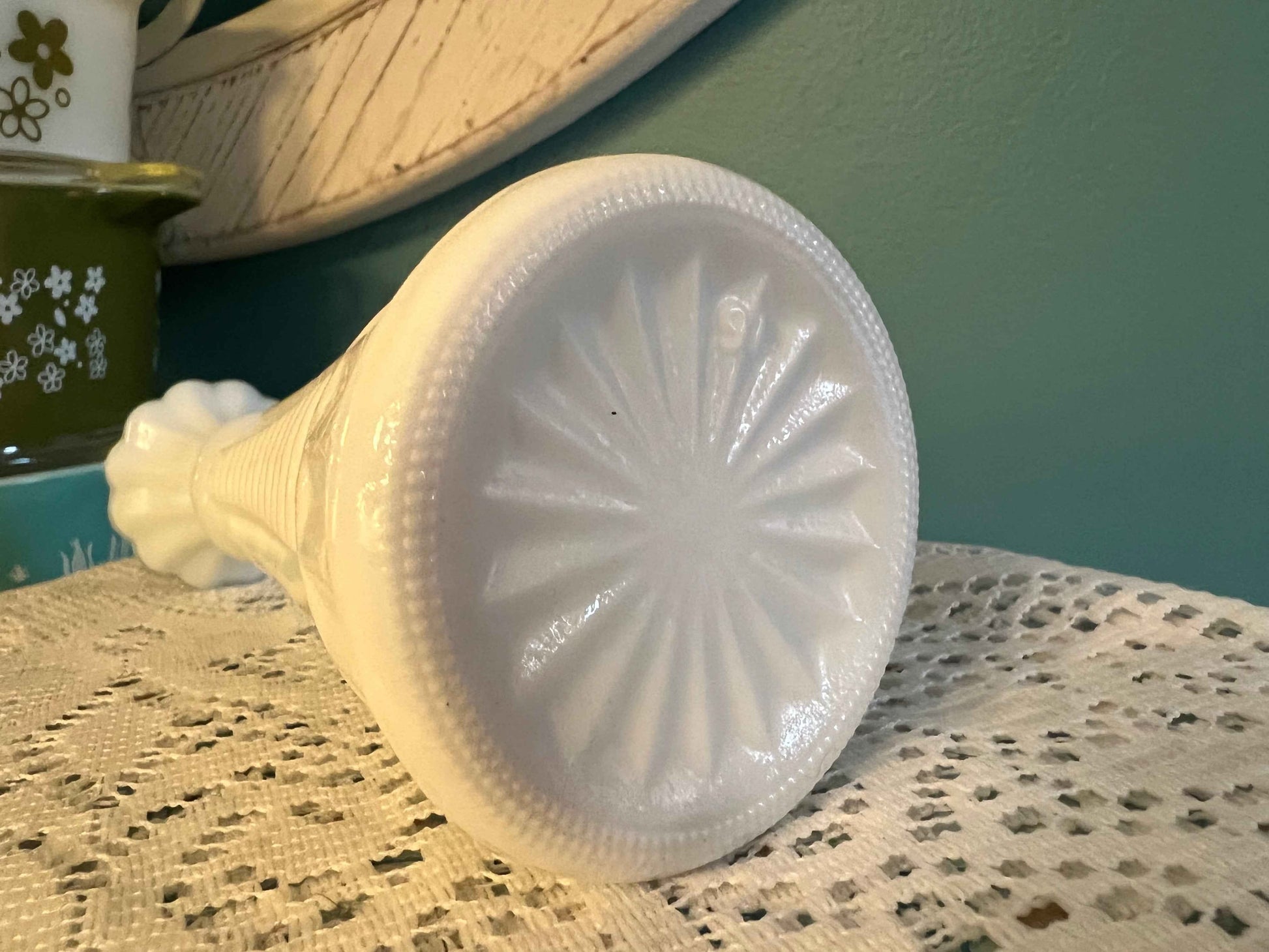 Anchor Hocking Stars & Bars Bud Vase | 6" Milk Glass | Vintage Decor