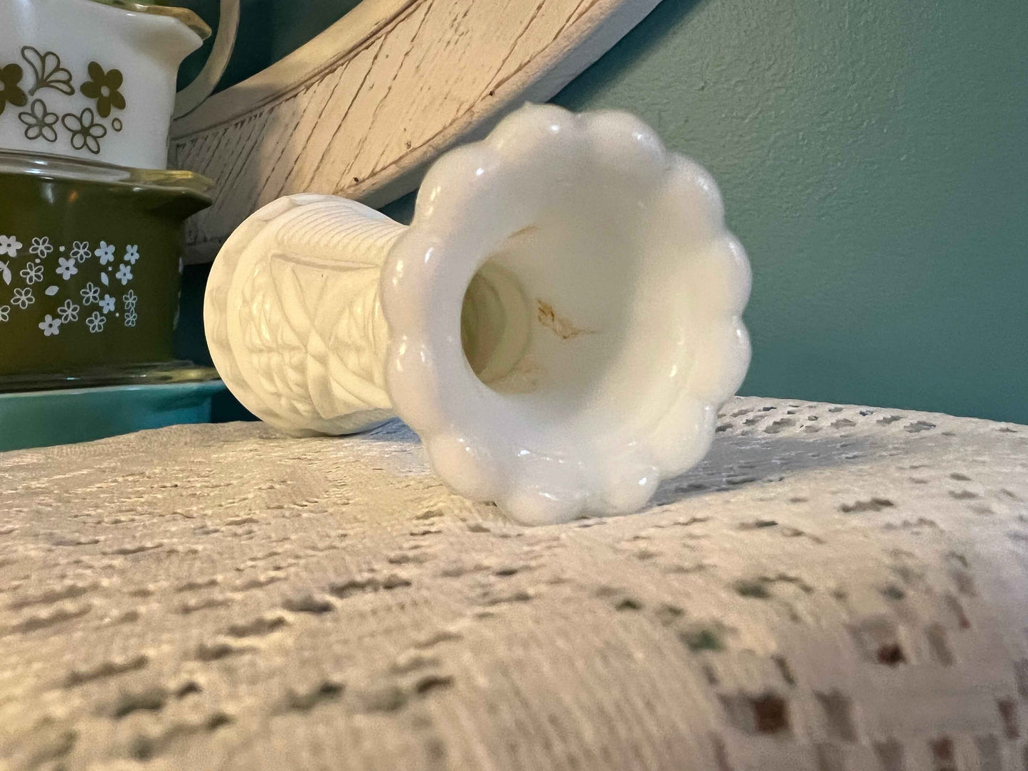 Anchor Hocking Stars & Bars Bud Vase | 6" Milk Glass | Vintage Decor