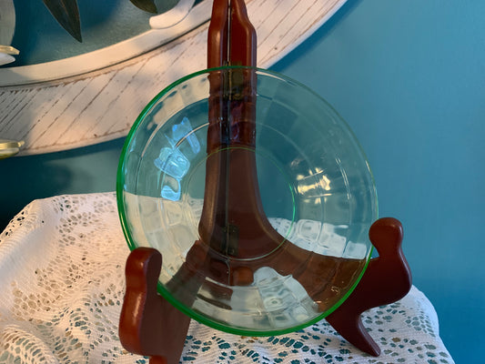 Vintage Anchor Hocking green uranium glass cereal bowl in Block Optic pattern