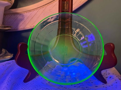 Anchor Hocking Uranium Block Optic Bowl | Collectible Vintage Depression Glass | 1930s Home Decor