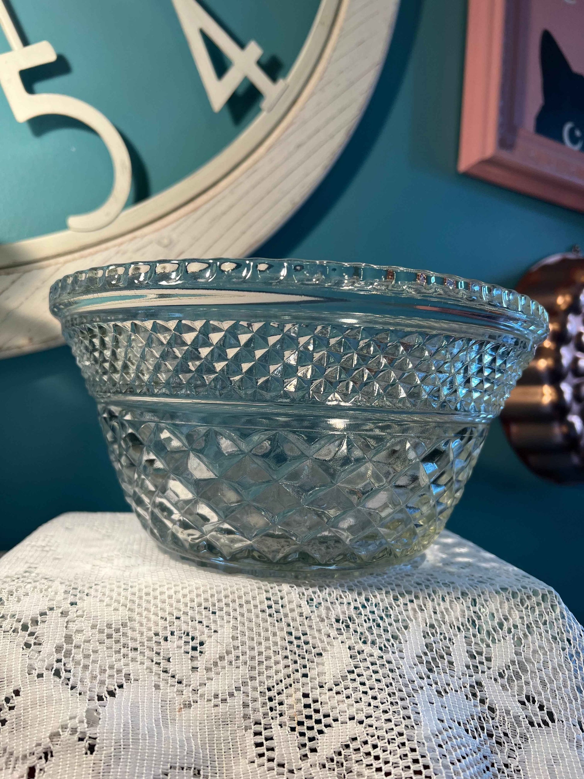Anchor Hocking Wexford Pressed Glass Punch Bowl | 13.75" | Vintage Glassware