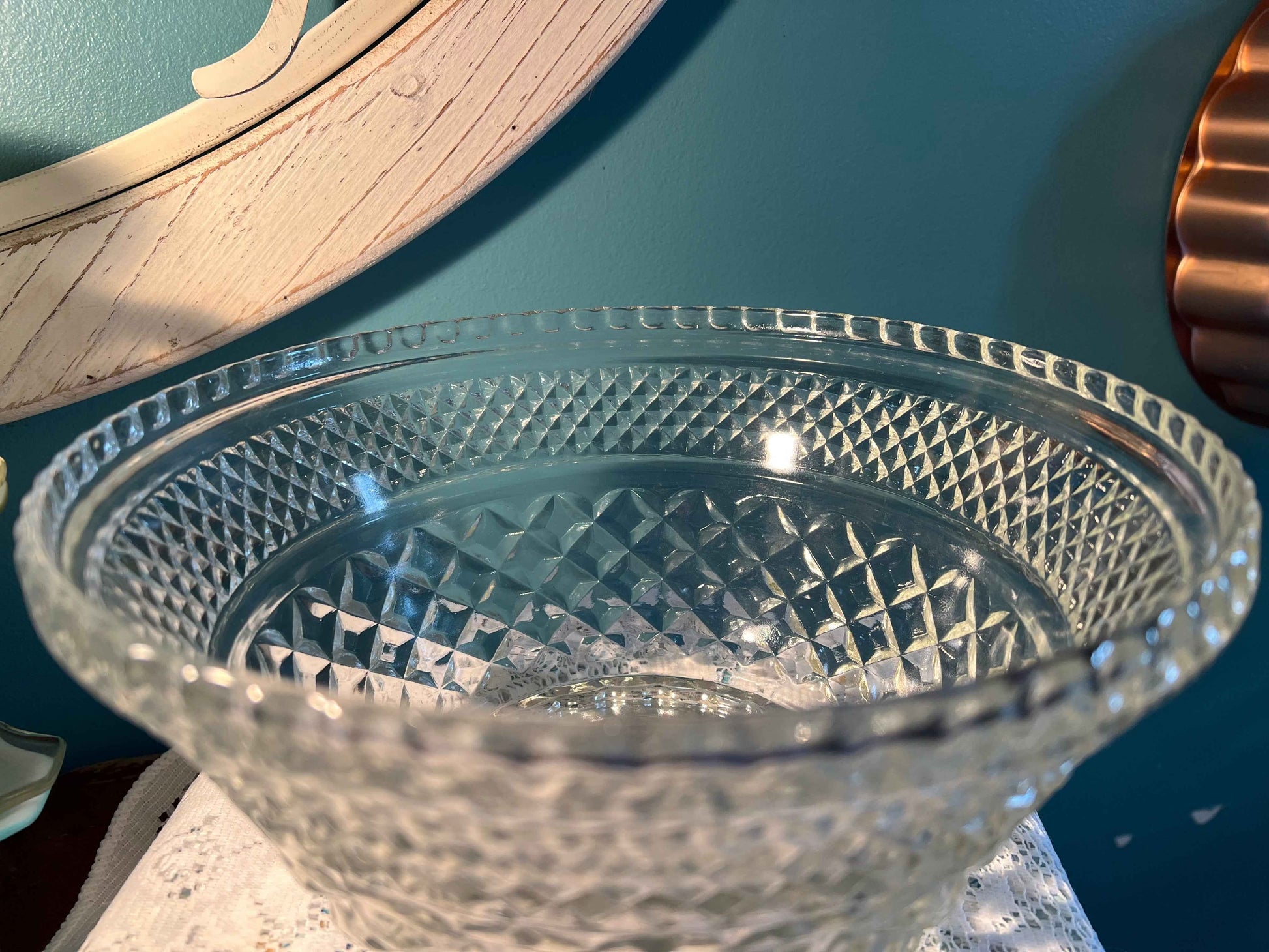 Anchor Hocking Wexford Pressed Glass Punch Bowl | 13.75" | Vintage Glassware