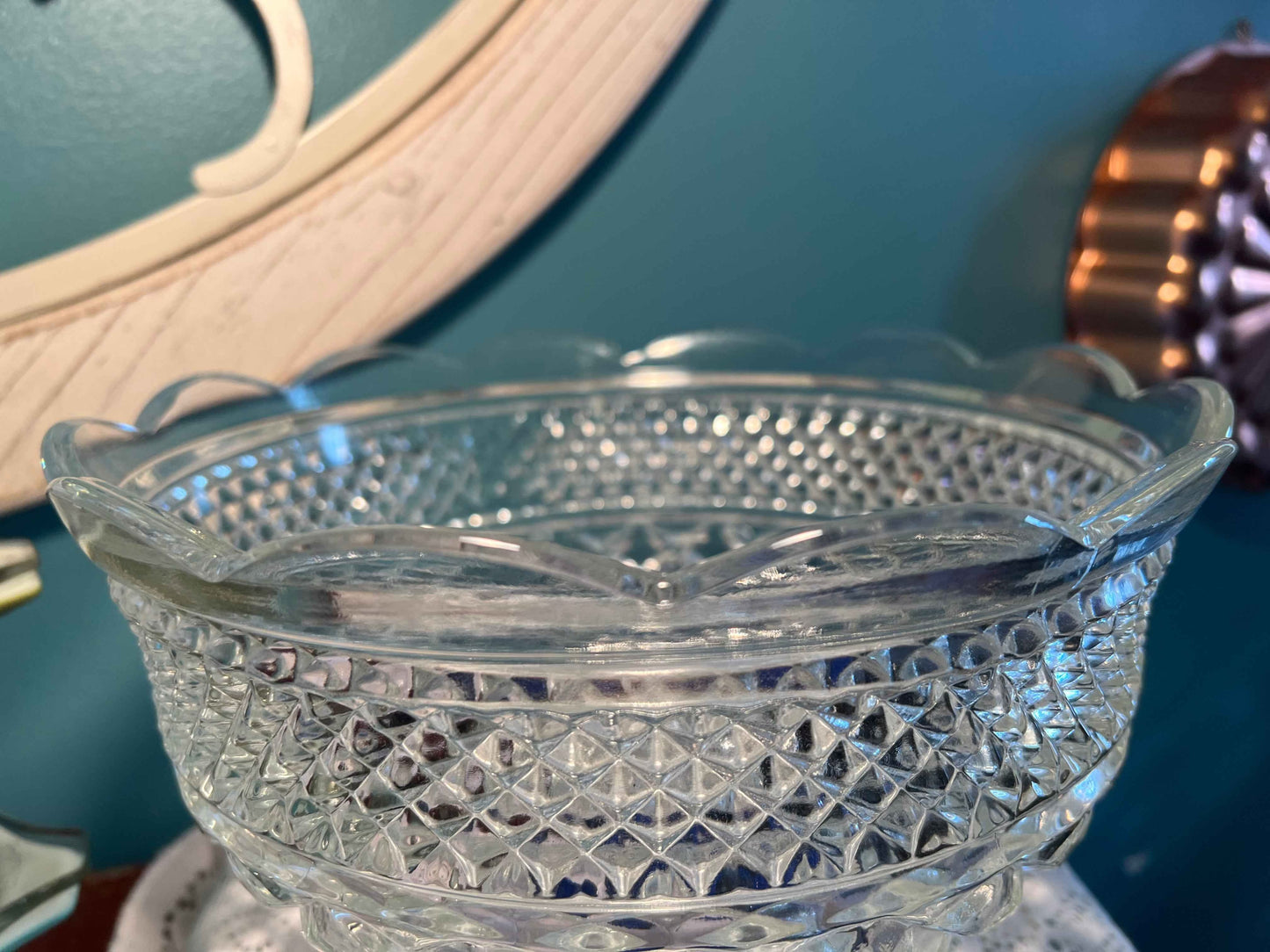Anchor Hocking Wexford Bowl | Large Scalloped Edge | Vintage Glassware