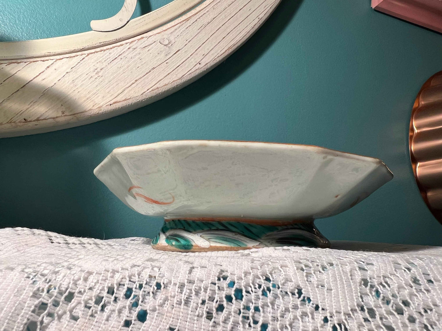 Antique Chinese Famille Rose Porcelain Dish | Qing Dynasty Export Ware | Footed Octagonal