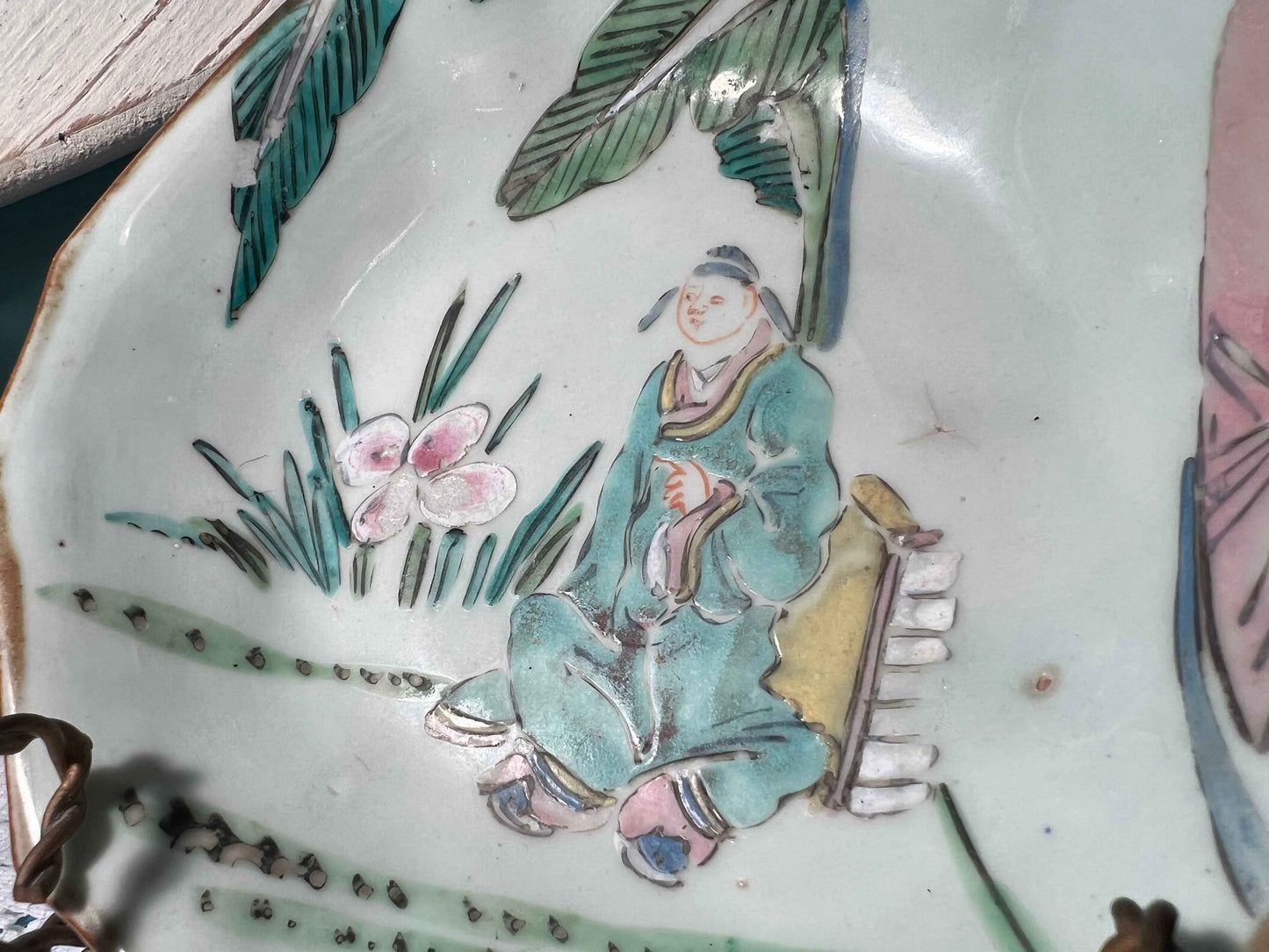 Antique Chinese Famille Rose Porcelain Dish | Qing Dynasty Export Ware | Footed Octagonal