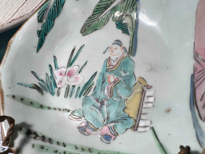 Antique Chinese Famille Rose Porcelain Dish | Qing Dynasty Export Ware | Footed Octagonal