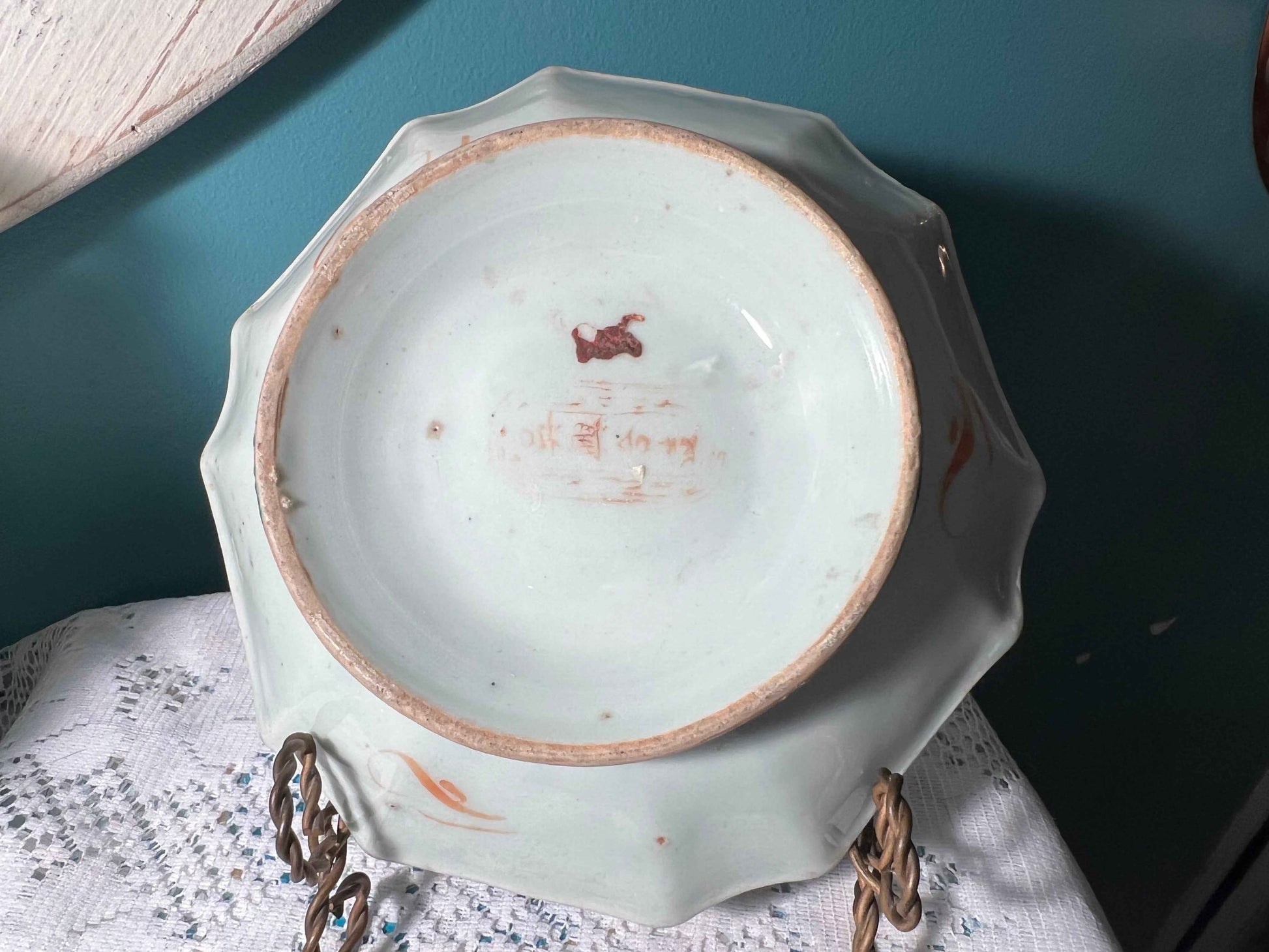 Antique Chinese Famille Rose Porcelain Dish | Qing Dynasty Export Ware | Footed Octagonal