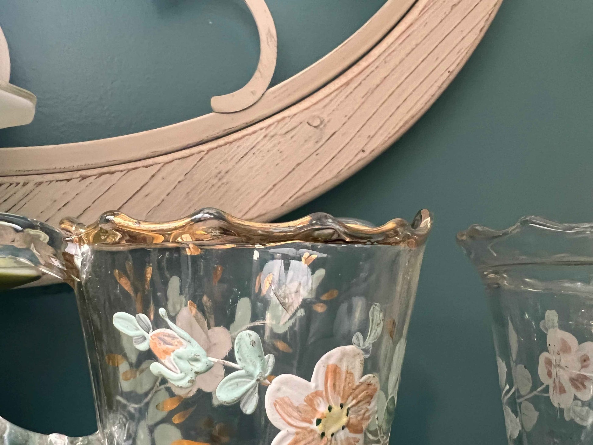 Antique Jefferson Glass Vogue Spooner & Creamer | EAPG c.1904 | Hand-Painted Dogwood Flowers