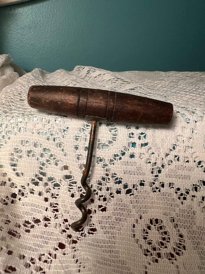 Antique Metal Corkscrew with Wooden Handle | Collectible Barware