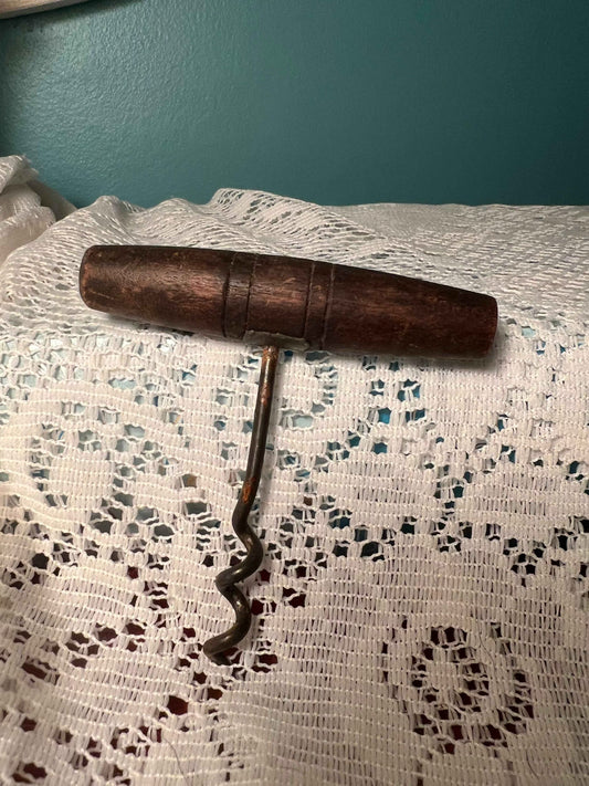 Antique Metal Corkscrew with Wooden Handle | Collectible Barware