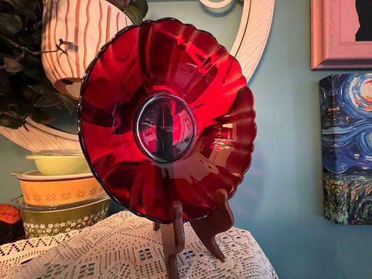 Vintage Arcoroc France Ruby Red Glass Round Bowl – 8” Collectible Decorative Bowl