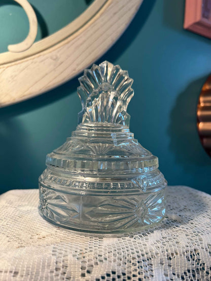 Art Deco Antique Glass Dresser Box | Powder Jar | 6" Collectible Glassware