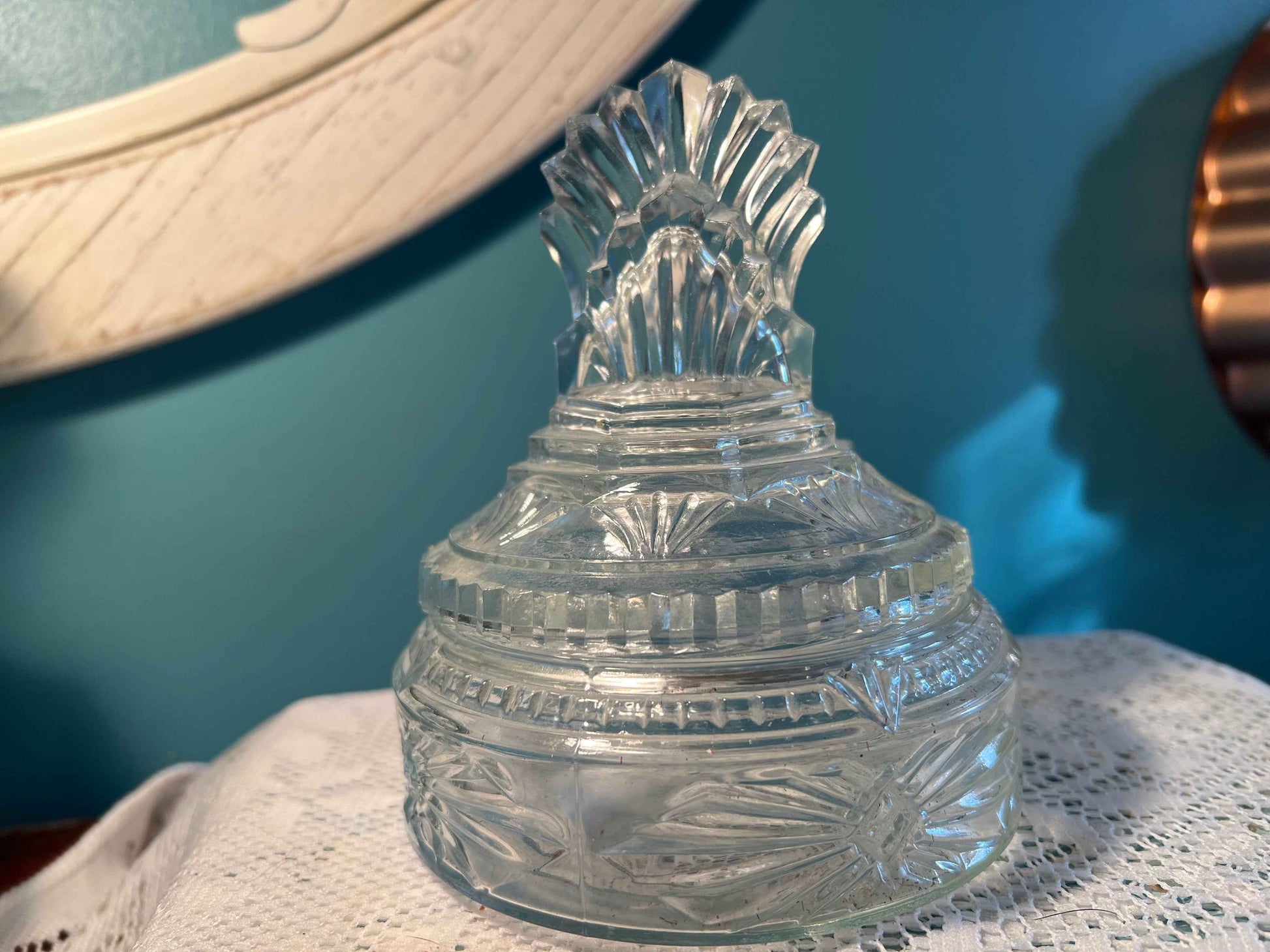 Art Deco Antique Glass Dresser Box | Powder Jar | 6" Collectible Glassware