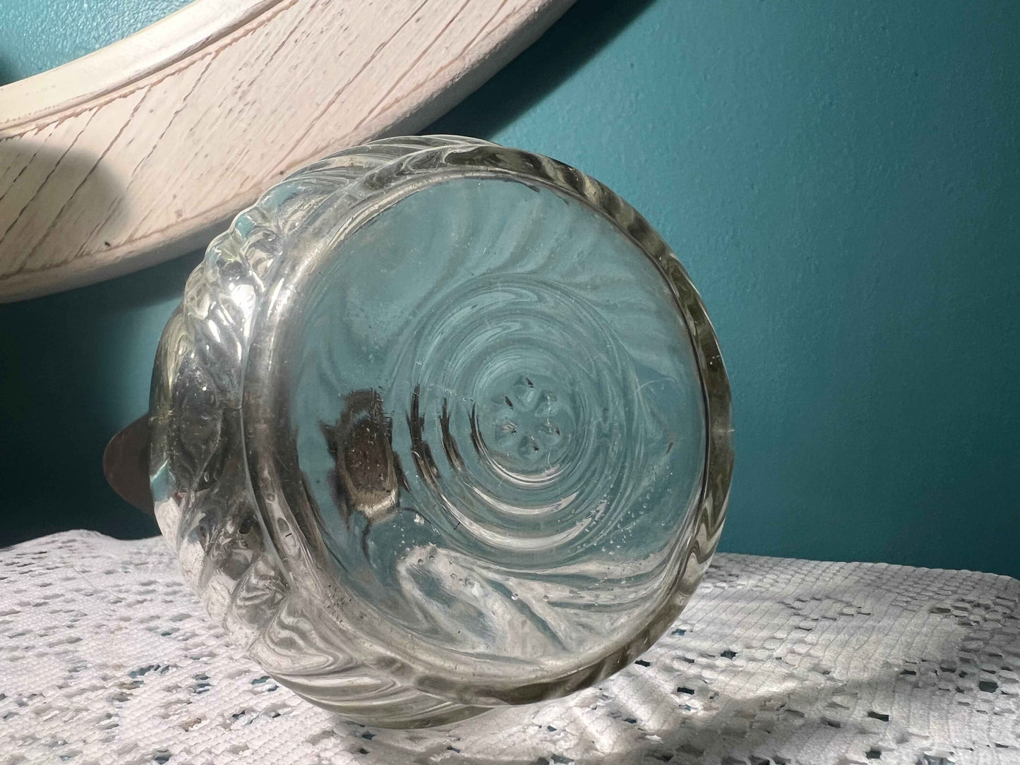 Vintage Art Deco Glass Syrup Pitcher | Ribbed Pear-Shaped Jar | Metal Top