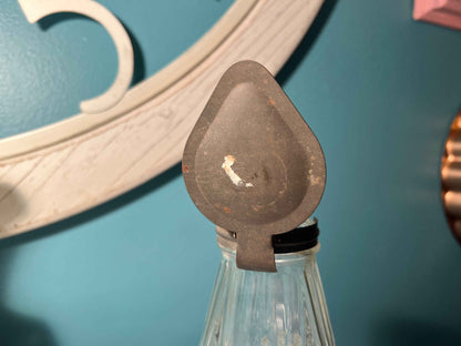 Vintage Art Deco Glass Syrup Pitcher | Ribbed Pear-Shaped Jar | Metal Top