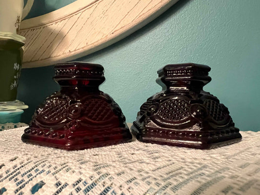 Vintage Avon Cape Cod Ruby Red Glass Candlestick Holders - Set of 2 | 1876 Collection | Vintage Glass Decor