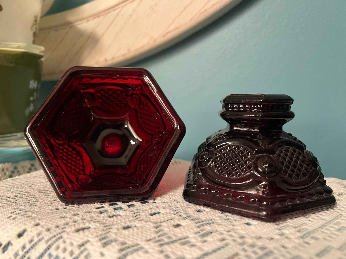 Vintage Avon Cape Cod Ruby Red Glass Candlestick Holders - Set of 2 | 1876 Collection | Vintage Glass Decor