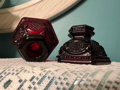 Vintage Avon Cape Cod Ruby Red Glass Candlestick Holders - Set of 2 | 1876 Collection | Vintage Glass Decor