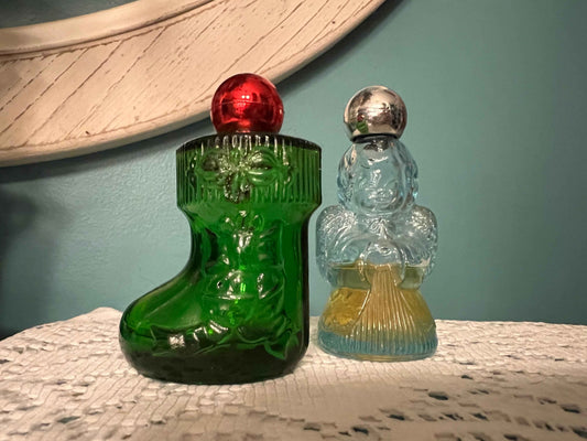 Avon Christmas Perfume Bottles - Stocking and Angel | Collectible Vintage Glassware