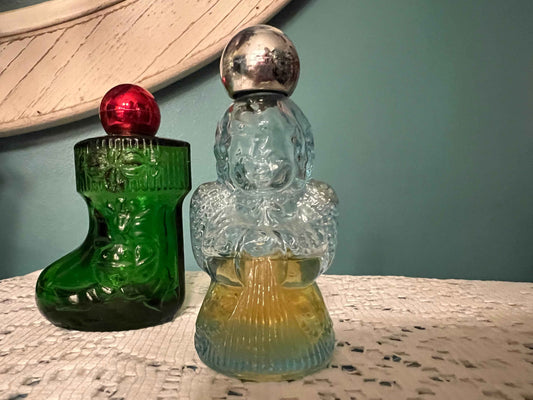 Avon Christmas Perfume Bottles - Stocking and Angel | Collectible Vintage Glassware