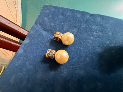 Avon President’s Club Pearlesque Faux Pearl and Rhinestone Clip-On Earrings