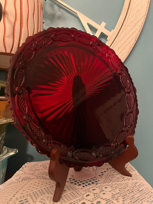 vintage AVON Ruby Red Cape Cod pressed glass serving plate 10.5 inches