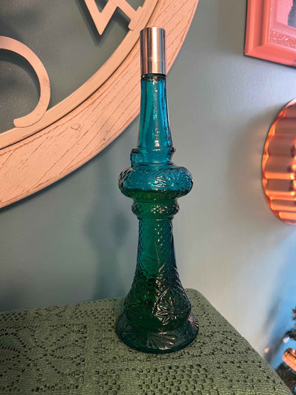 Vintage Avon Turquoise Blue Moonwind Cologne | Collectible Perfume Bottle | Chip in Lid