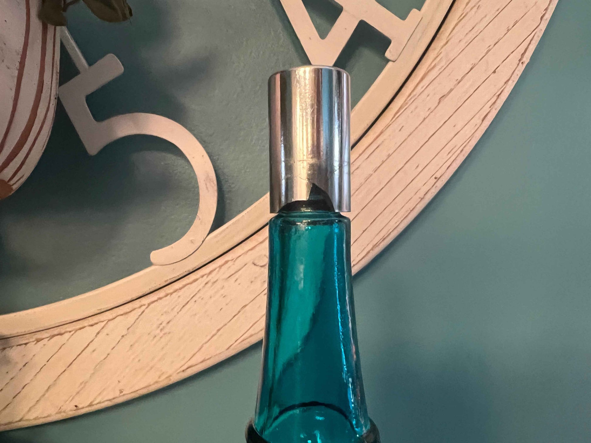 Vintage Avon Turquoise Blue Moonwind Cologne | Collectible Perfume Bottle | Chip in Lid