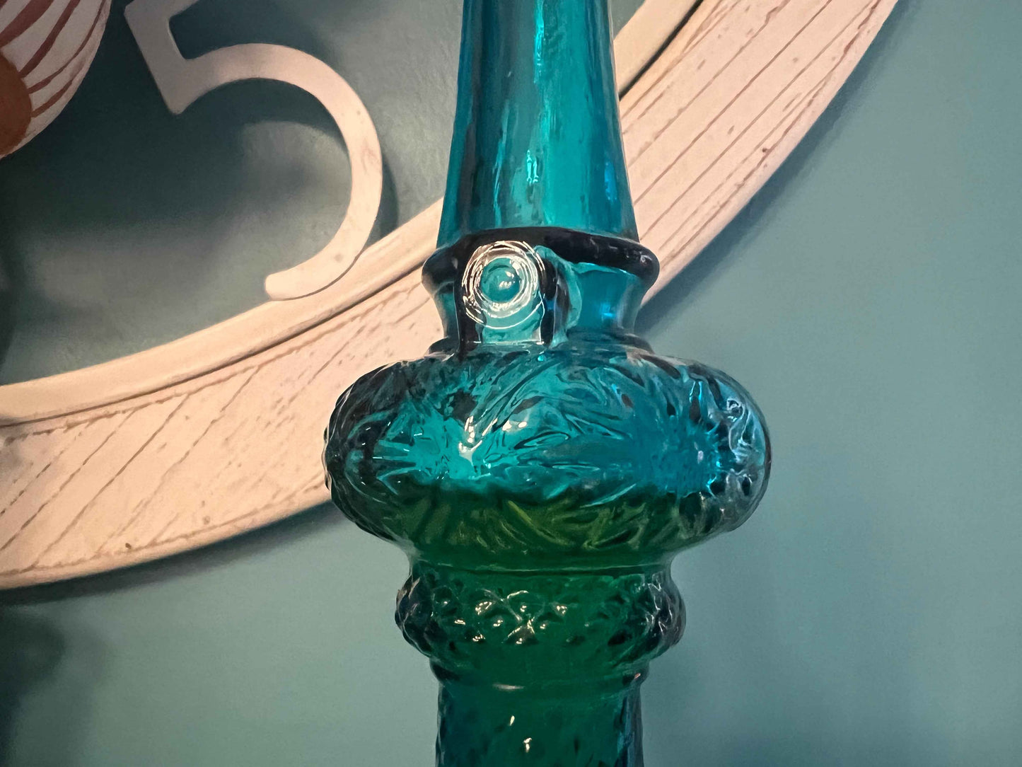 Vintage Avon Turquoise Blue Moonwind Cologne | Collectible Perfume Bottle | Chip in Lid