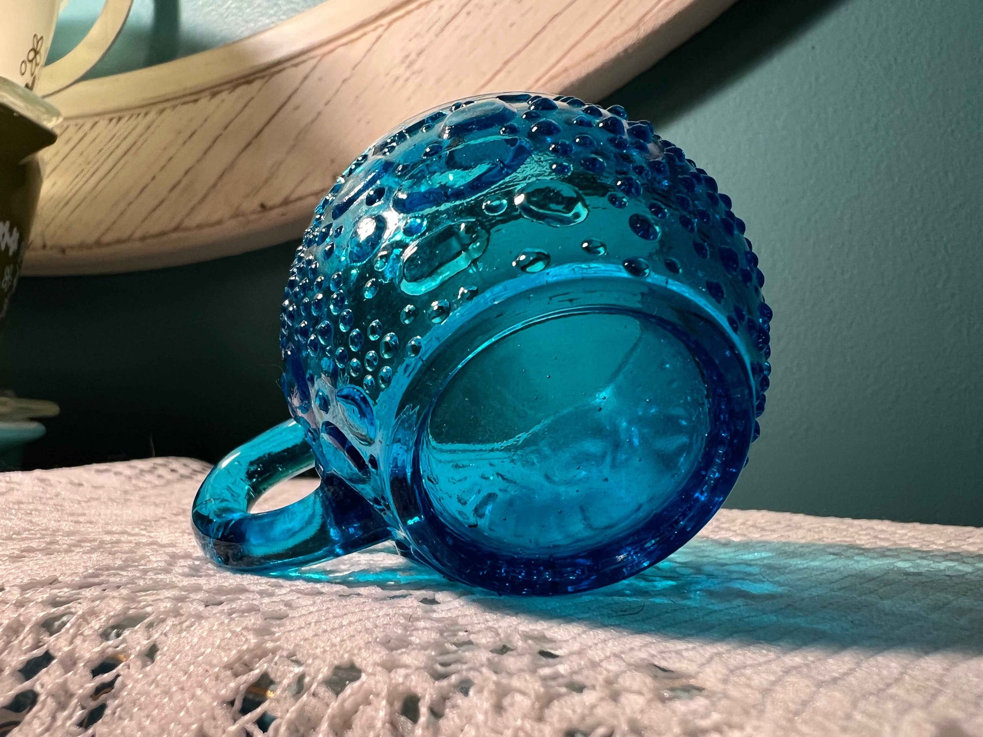 Vintage Cobalt Blue Depression Glass Open Sugar Bowl & Creamer | Water Drops Pattern