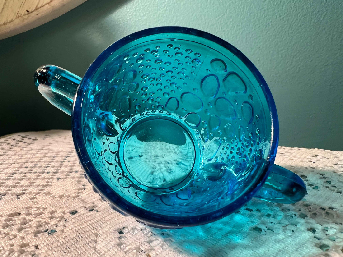 Vintage Cobalt Blue Depression Glass Open Sugar Bowl & Creamer | Water Drops Pattern