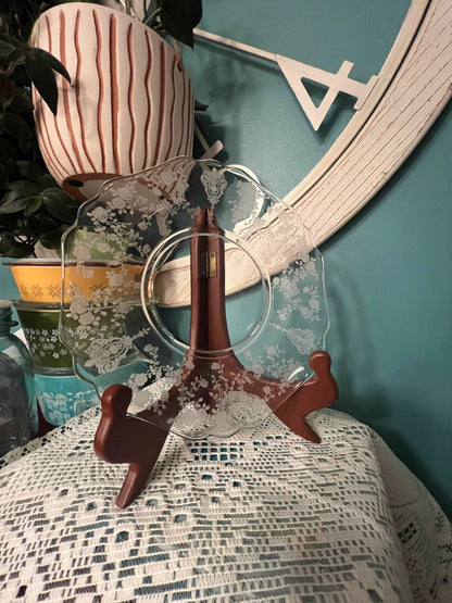 Cambridge Clear Glass Rose Point Salad Plates – 8" Etched Pattern