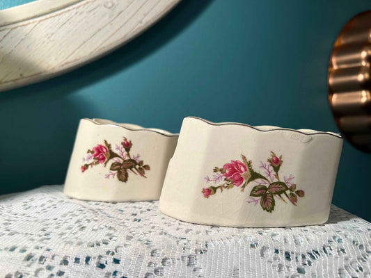 Vintage Ceramic Spoon & Fork Holders | Dark Pink Roses | CMI Inc. Chadwick Japan Collectible