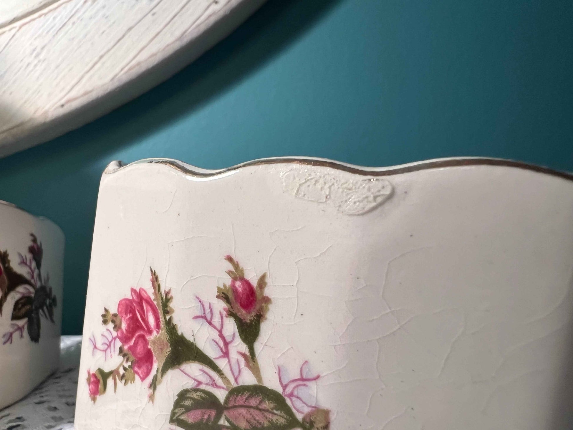 Vintage Ceramic Spoon & Fork Holders | Dark Pink Roses | CMI Inc. Chadwick Japan Collectible