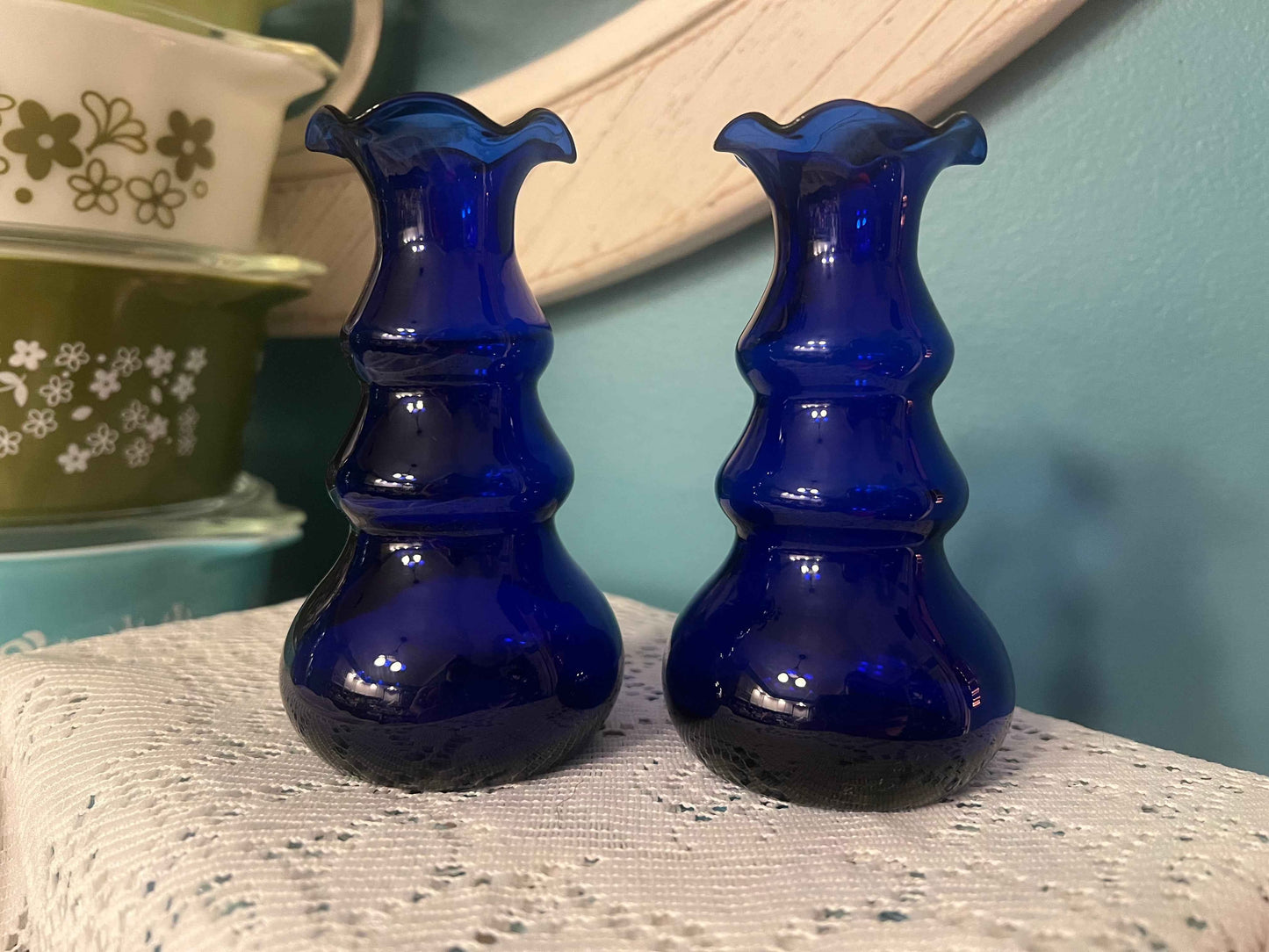 Vintage Cobalt Blue Bud Vases - Set of 2 | Ruffled Top | Collectible Glassware