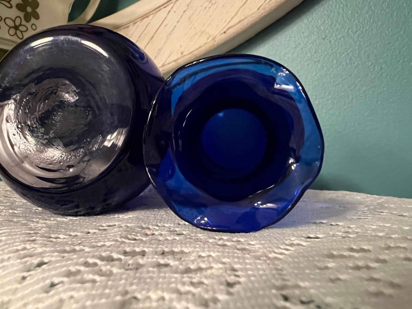Vintage Cobalt Blue Bud Vases - Set of 2 | Ruffled Top | Collectible Glassware
