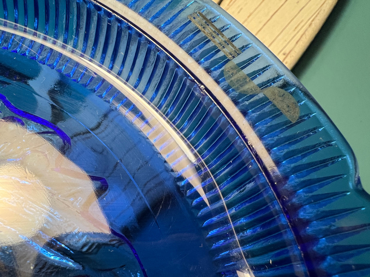 Elegant vintage cobalt blue divided glass dish with ribbed detailing