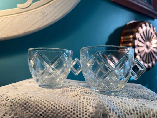 Vintage Colony Diamond Block Punch Cup | Set of 2 | Clear Glassware