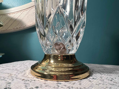 Vintage Coppercraft Brass & Lead Crystal Candle Holder | Heavy Crystal Candlestick Decor