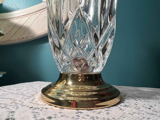 Vintage Coppercraft Brass & Lead Crystal Candle Holder | Heavy Crystal Candlestick Decor