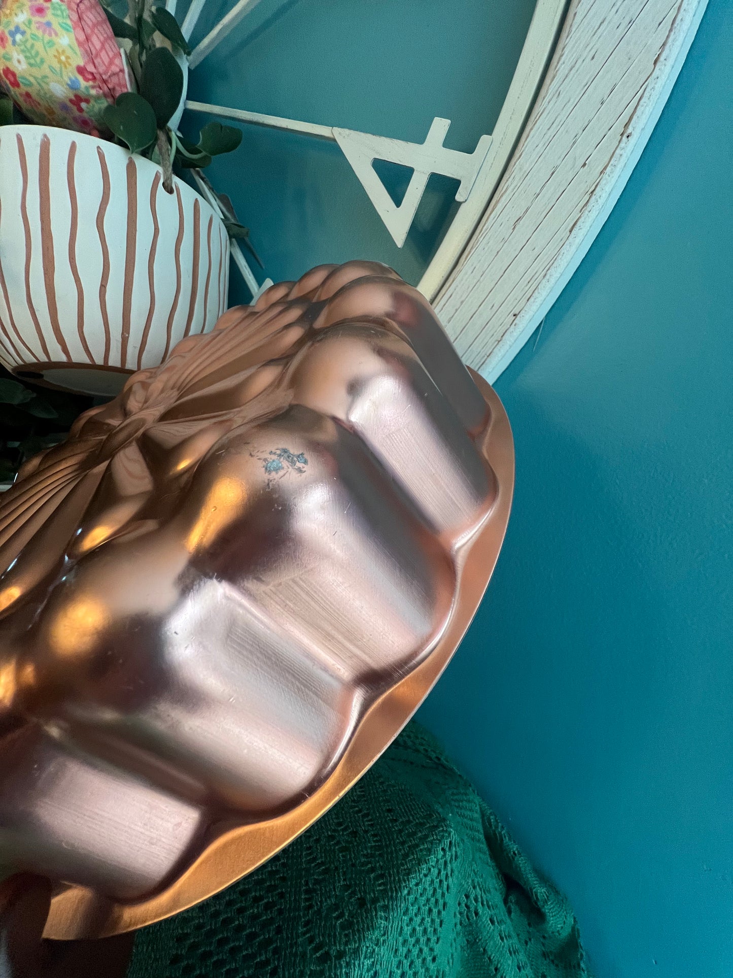 Rustic farmhouse copper wall decor mold with bumpy flower design