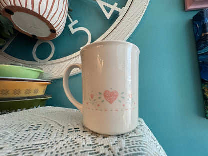 Vintage Corning USA mugs with pink hearts and flowers