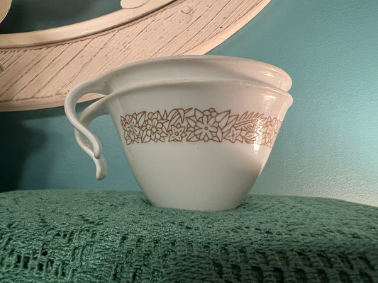 Vintage Corelle Woodland Brown hook handle coffee cup from the 1970s
