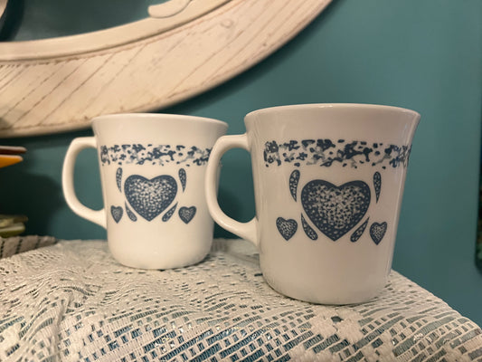 Vintage 1990s Corning Blue Heart coffee mugs set of 2
