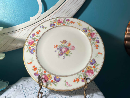 Vintage Coxon Belleek Floral Bouquet Plate | 9” Bone China | Gold Trim