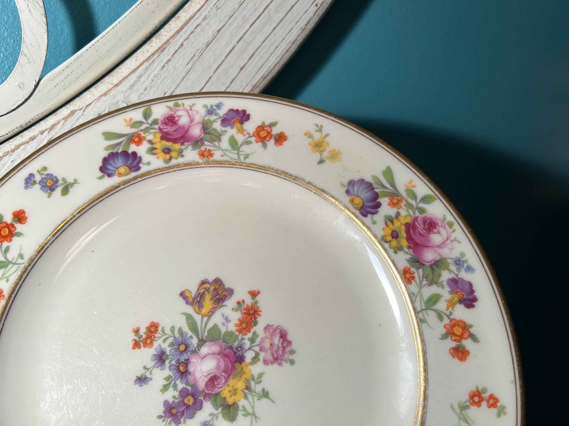 Vintage Coxon Belleek Floral Bouquet Plate | 9” Bone China | Gold Trim