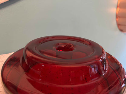 Vintage Ruby Red Candle Holder with Gold Floral Detail | 7" x 3" | Collectible Home Decor