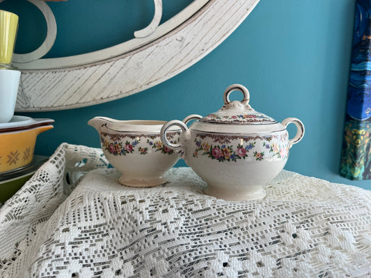 Vintage Crown Potteries Garland cream and sugar bowl set