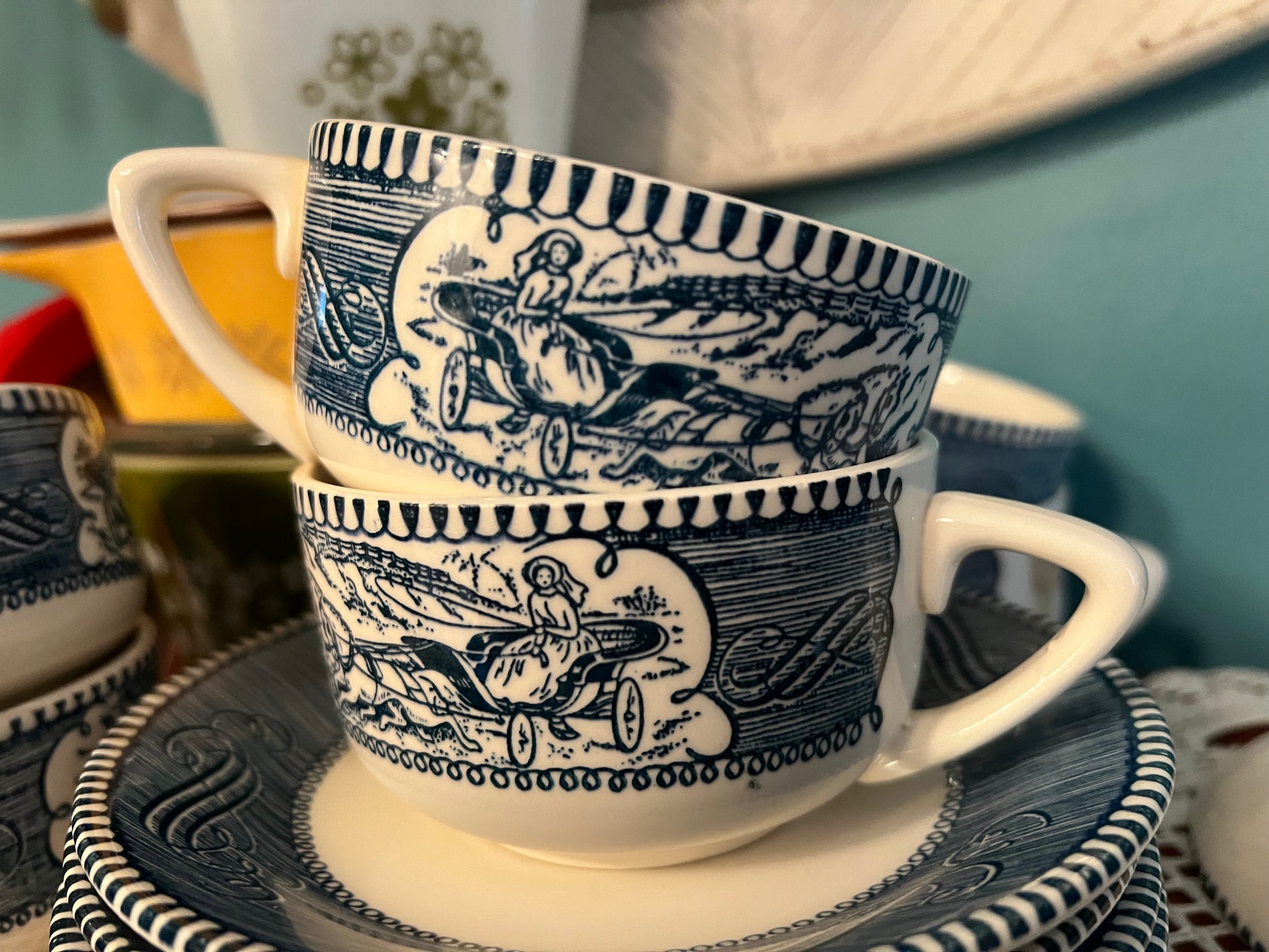 Cottage Chic blue and white mugs