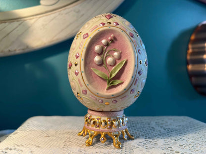 Cybis 1983 Lily of the Valley Decorative Egg | Porcelain Collectible | 24K Gold Accents